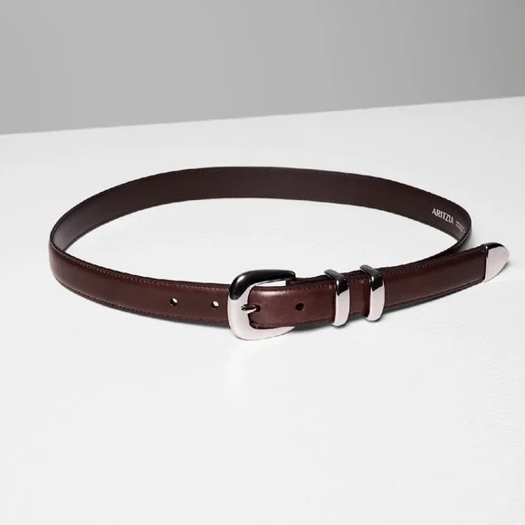ARITZIA Legendary Solid Brass Leather Belt in color Dark Brown/Silver - Picture 5 of 6